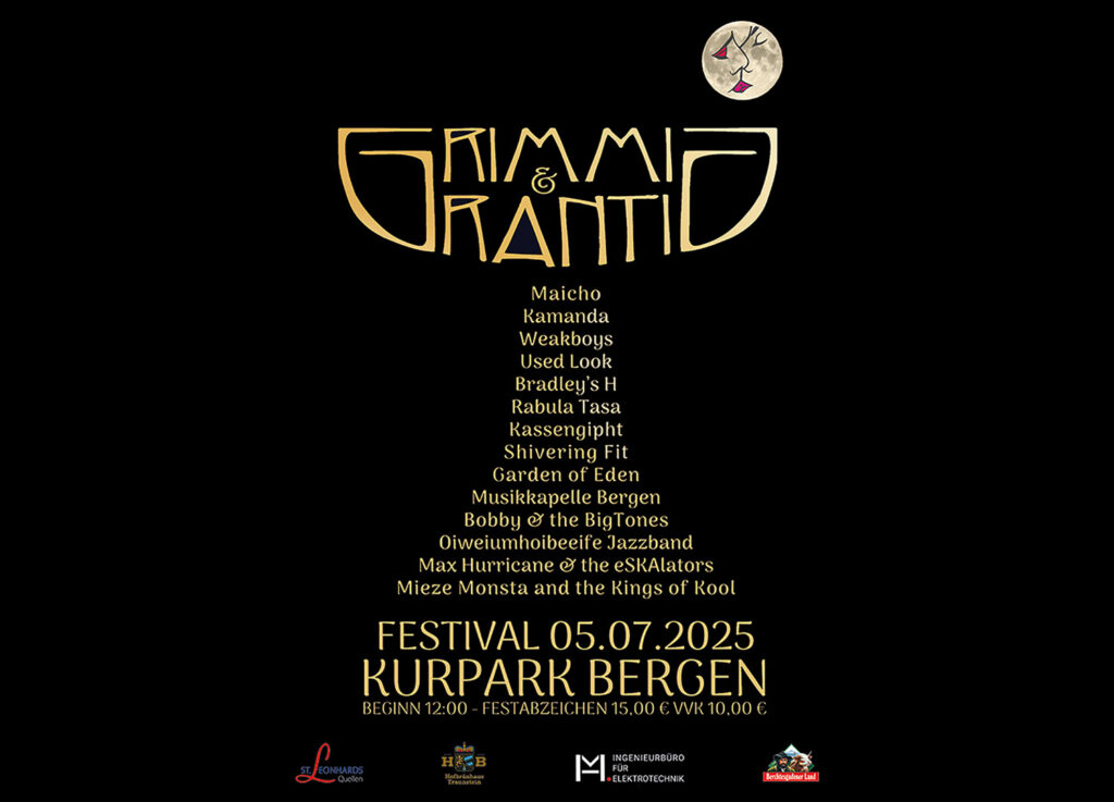 Schwarzes Plakat mit goldener Schrift. Die Schrift ergibt vom Layout ein Weinglas